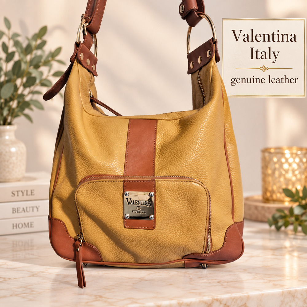 Valentina Italy Large Pebbled Gold Brown Leather Purse